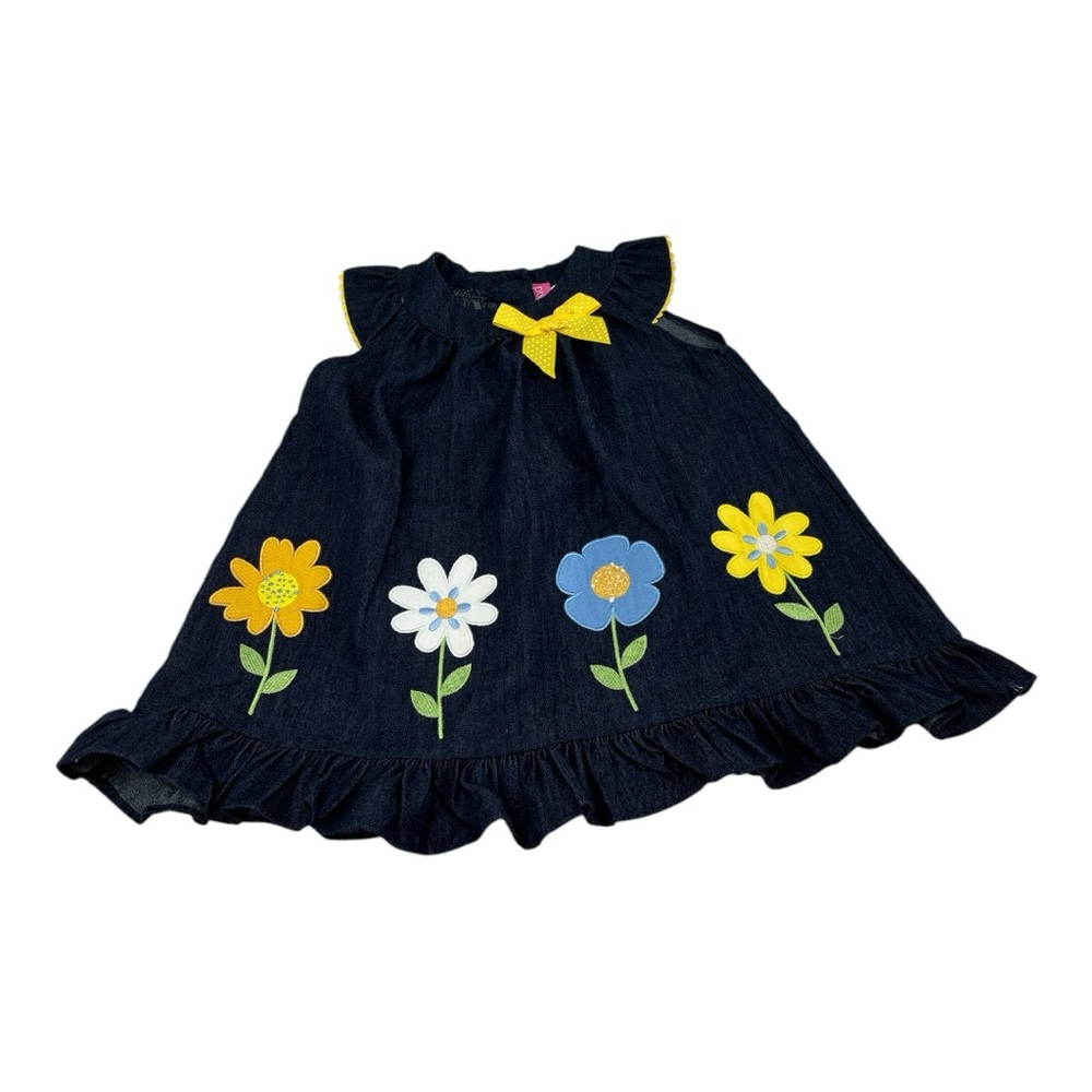 Girls' Denim Dress with Floral Appliqué 5T